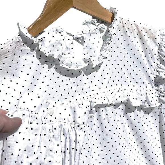 MADEWELL Women’s White Polka Dot Ruffle Neck Bow Tie Long sleeve Top - Picture 4 of 6